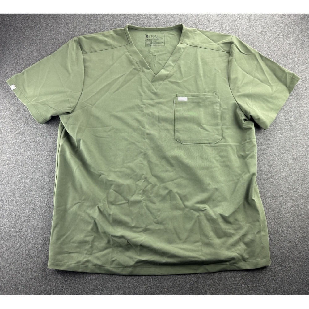 FIGS‎ Scrub Top Mens Sz 2XL Green Leon Technical Collection V-Neck Pocket FM1500 - Picture 5 of 16